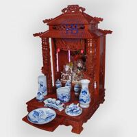 Bộ bàn thờ thần tài gỗ Hương 56cm men xanh Ngọc