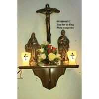 Bộ bàn thờ Thiên Chúa tượng Mẹ Thánh 30cm thánh giá 40cm xi đồng composite kệ 40cm hoa đèn đầy đủ