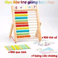 Bộ bàn tính gỗ toán học cho bé, bảng tính dạy bé học toán có 100 hạt nhiều màu sắc