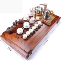 Bộ bàn trà điện gỗ hương có 2 hộc để trà và trà cụ tiện lợi - Khay trà điện thông minh tự động - Bàn trà phòng khách