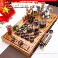 Bộ bàn trà điện thông minh đầy đủ Khay bàn và bộ bếp pha trà - Tặng kèm bộ ấm chén tử sa đen và trà cụ pha trà mã 02501