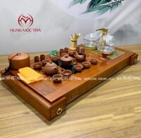 Bộ bàn trà điện thông minh gỗ hương, bếp đun tự động thủy tinh, cốc chén tử sa tây thi đỏ HB – 03