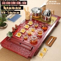 Bộ bàn trà điện thông minh gỗ Sồi ấm chén thủy tinh chịu nhiệt cao cấp bày trí phòng khách văn phòng đa năng tự động