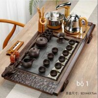 Bộ bàn trà gỗ xịn có ấm đun nước tự động kèm Theo ấm chén pha trà