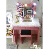 Bộ Bàn Trang Điểm Hello Kitty Gương Soi Đèn Led Kèm Ghế Nệm - Tặng Thảm Lông Cao Cấp