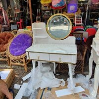 Bộ Bàn Trang Điểm Hiện Đại, Khung Gỗ Tự Nhiên Sơn Bệt, Hoa Văn Sơn Nhủ, Bao Gồm Kính, Bàn Và Ghế (QB-BTD03)