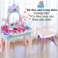 Bộ bàn trang điểm lâu đài có ghế kèm đàn Piano và phụ kiện trang điểm cho bé- Màu xanh hồng ngọt ngào