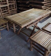 Bộ Bàn Tre Quán Ăn Gấp Gọn 4 Ghế Làm Từ Tre Đặc Ruột