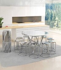 Bộ bàn tròn inox nhà hàng 10 ghế HCM