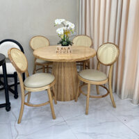 Bộ Bàn Tròn Kèm 4 Ghế, Bàn Ăn Gỗ Tự Nhiên Rustic Đặt Làm Theo Yêu Cầu