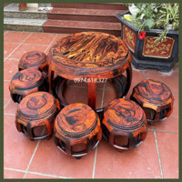 Bộ bàn trống 6 ghế 1 bàn gỗ trắc hàng chấp ghép