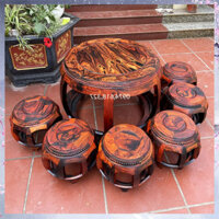 Bộ bàn trống 6 ghế 1 bàn gỗ trắc hàng chấp ghép