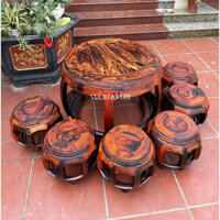 Bộ bàn trống 6 ghế 1 bàn gỗ trắc hàng chấp ghép
