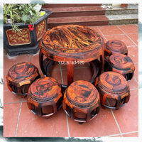 Bộ bàn trống 6 ghế 1 bàn gỗ trắc hàng chấp ghép