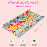 Bộ bảng số thông minh đồ chơi cho bé đồ chơi trẻ em - đồ chơi gỗ xếp hình câu cá ghép số học đếm gồm 63 chi tiết