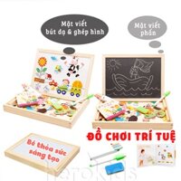 Bộ bảng xếp hình nam châm thông minh 2 mặt, tranh ghép hình gỗ cho bé loại to đẹp nhiều chủ đề