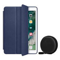 Bộ Bao Da Cho iPad Air 2 Smart Case SCIPDAIR2&amp;CU-NA Xanh Đen Và Hộp Đựng Tai Nghe  Hàng Chính Hãng