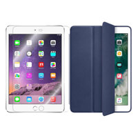 Bộ Bao Da Smart Case Cho iPad Air 2 Xanh Đen Và Kính Cường Lực Glass - Hàng Chính Hãng