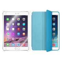 Bộ Bao Da Smart Case Cho iPad Air 2 Xanh Dương Và Kính Cường Lực Glass - Hàng Chính Hãng