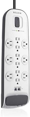 Bộ Bảo vệ Phòng chống Sốc Belkin Power Strip - 12 Ổ Cắm Điện, Bảo Vệ Ethernet & Cáp - Dây Nối Dài 8ft cho Gia Đình, Văn Phòng, Du Lịch, Máy Tính & Sạc - 4000 Joules, Màu Trắng