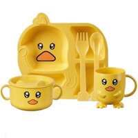 Bộ Bát Ăn 5 Món Khay, Bát, Cốc, Thìa, Dĩa Vịt Vàng Kute Cho Bé [ Siêu Thị_Cho Bé ]
