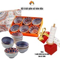 Bộ Bát Ăn Cơm Gốm Sứ Tráng Men Cao Cấp, Decor gia đình, Tô Chén Sứ dễ thương Tặng bộ đũa gỗ