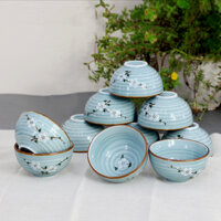 Bộ bát ăn cơm men Lam Ngọc vẽ hoa Anh Đào cao cấp gốm sứ Bảo Khánh Bát Tràng - bát cơm, chén cơm, chén ăn cơm - 10 Bát