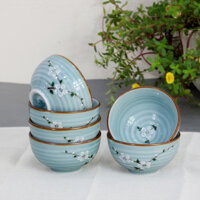 Bộ bát ăn cơm men Lam Ngọc vẽ hoa Anh Đào cao cấp gốm sứ Bảo Khánh Bát Tràng - bát cơm, chén cơm, chén ăn cơm - 6 Bát