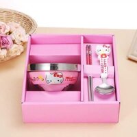 Bộ bát ăn dặm inox chống nóng, cách điện Kitty kèm đũa thìa cực dễ thương cho bé