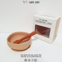 Bộ bát ăn dặm Premium Silicon đế hít chống đổ kèm thìa ăn dặm SAPO SAPi: Burly Wood + Copper Coin (Màu gỗ cháy + Cam)