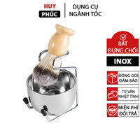 Bộ bát chổi đánh bọt cạo râu, dụng cụ Chổi quét kem cạo râu Barber Inox lông mềm cao cấp i