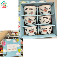 Bộ Bát Cơm Bò Sữa Kèm Hộp DTU-chén bát Decor làm quà tặng -bát ăn chè-ăn cơm dễ thương màu trắng đen,chén sứ VuaDecor