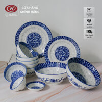 Bộ bát đĩa 12 món sứ cao cấp vẽ hoa xanh lam - Sứ Minh Châu