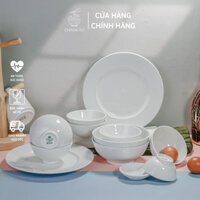 Bộ bát đĩa 12 món trắng trơn sứ CK - Set bát đĩa chuyên dụng cho gia đình, nhà hàng, khách sạn - Vỡ 1 đổi 1
