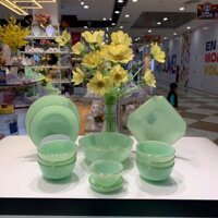 Bộ bát đĩa 12 sản phẩm Luxury màu xanh ngọc lục bảo viền vàng Thủy Tinh Ngọc USA Home Set nhập khẩu chính hãng