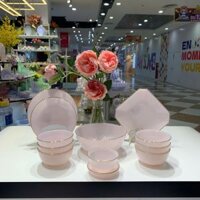 Bộ bát đĩa 12 sản phẩm viền vàng 22K Luxury màu hồng ngọc Ruby Thủy Tinh Ngọc USA Home Set cao cấp nhập khẩu chính hãng