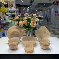 Bộ bát đĩa 12 sản phẩm viền vàng 22K Luxury màu nâu Topaz Thủy Tinh Ngọc USA Home Set cao cấp nhập khẩu chính hãng