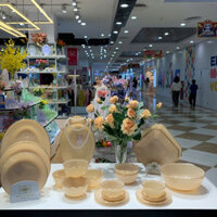 Bộ bát đĩa 20 sản phẩm viền vàng 22K Luxury màu nâu Topaz Thủy Tinh Ngọc USA Home Set cao cấp nhập khẩu chính hãng