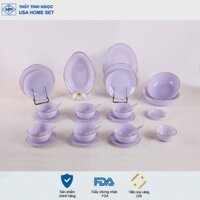 Bộ bát đĩa 28 sản phẩm viền vàng 22K Luxury màu tím thạch anh Thủy Tinh Ngọc USA Home Set cao cấp nhập khẩu chính hãng