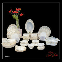Bộ bát đĩa 40 sản phẩm viền vàng 22K họa tiết hoa mùa xuân Thủy Tinh Ngọc USA Home Set cao cấp nhập khẩu chính hãng