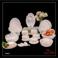 Bộ bát đĩa 40 sản phẩm viền vàng 22K Luxury màu hồng ngọc Ruby Thủy Tinh Ngọc USA Home Set cao cấp nhập khẩu chính hãng