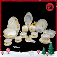 Bộ bát đĩa 40 sản phẩm viền vàng 22K họa tiết hoa lan Thủy Tinh Ngọc USA Home Set cao cấp nhập khẩu chính hãng