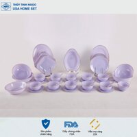 Bộ bát đĩa 48 sản phẩm viền vàng 22K Luxury màu tím thạch anh Thủy Tinh Ngọc USA Home Set cao cấp nhập khẩu chính hãng