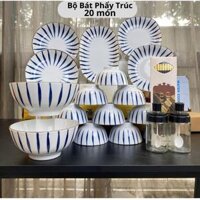 Bộ Bát Đĩa Bát Tràng 20 Chi Tiết Họa Tiết Hạ Trúc Set Tô Chén Dĩa Sứ Ăn Cơm Gia Đình Set Bộ Đồ Ăn Gốm Sứ Cao Cấp M144