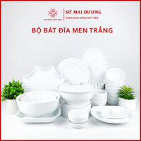Bộ bát đĩa Bát Tràng cao cấp men trắng sáng bóng, dễ dàng vệ sinh sau khi sử dụng - Gốm Sứ Mai Dương