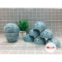 Bộ bát đĩa Bat Trang men lam ngọc vẽ hoa Đào trắng - Set 10 bát cơm