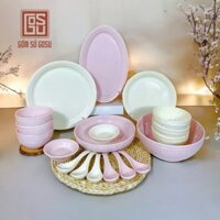 Bộ Bát Đĩa Chén Dĩa Cao Cấp Phong Cách Châu Âu Trắng Tím Men Dày Dặn Sáng