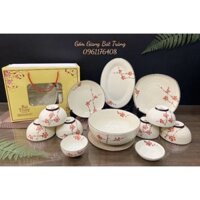 Bộ bát đĩa đào đỏ 12 món sứ Bát Tràng