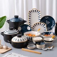 Bộ Bát Đĩa Gia Dụng Gốm Sứ Nhật Bản Tráng Men Màu Bộ Đồ Ăn Sáng Tạo Bát Đĩa Canh Bát Đĩa Nồi Hầm Bát Đĩa Thìa Đũa