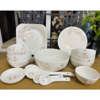 Bộ bát đĩa gốm sứ Bát Tràng, Bát ăn cơm, Bộ đồ ăn hoạ tiết hoa 3D dễ thương, Sét 14 món